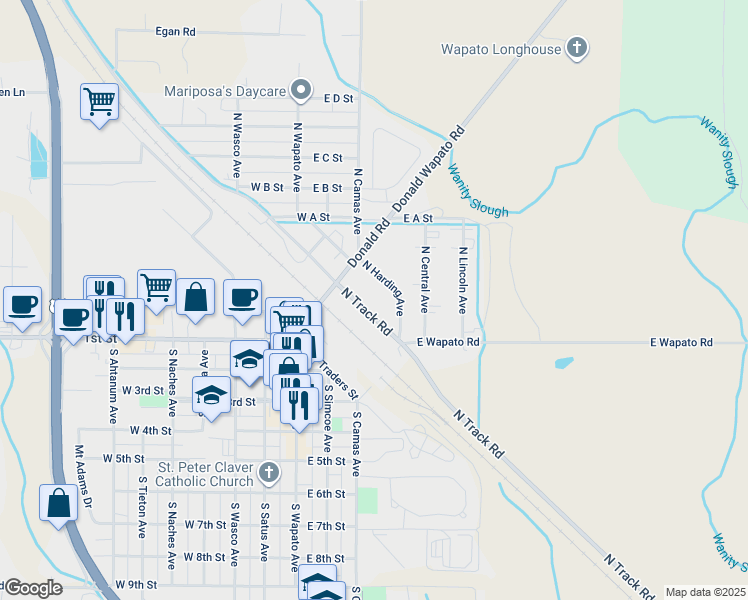 map of restaurants, bars, coffee shops, grocery stores, and more near 4711 N Track Rd in Wapato