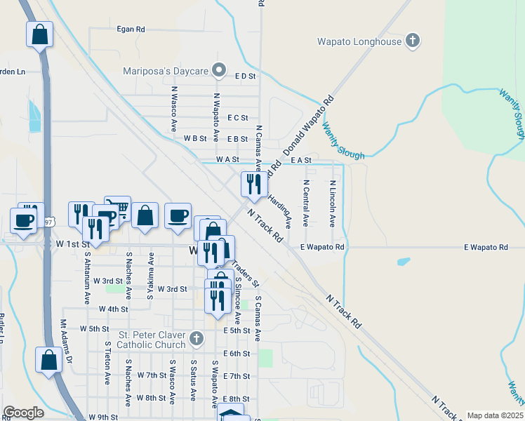 map of restaurants, bars, coffee shops, grocery stores, and more near 4711 N Track Rd in Wapato