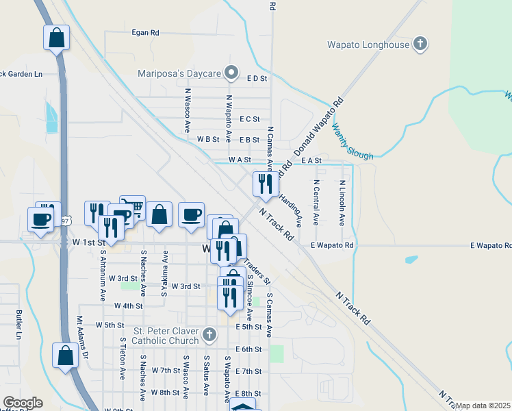 map of restaurants, bars, coffee shops, grocery stores, and more near 4558 North Track Road in Wapato