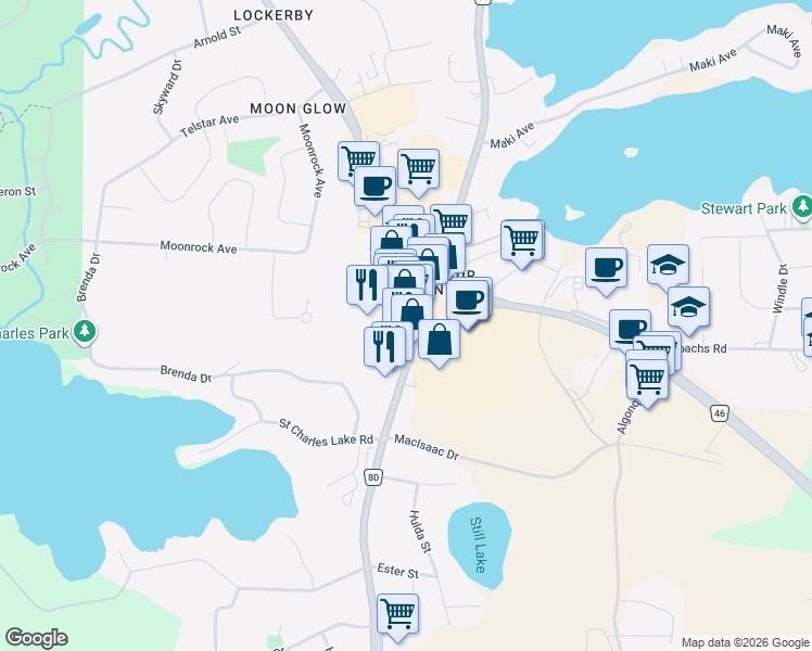 map of restaurants, bars, coffee shops, grocery stores, and more near 2037 Long Lake Road in Greater Sudbury