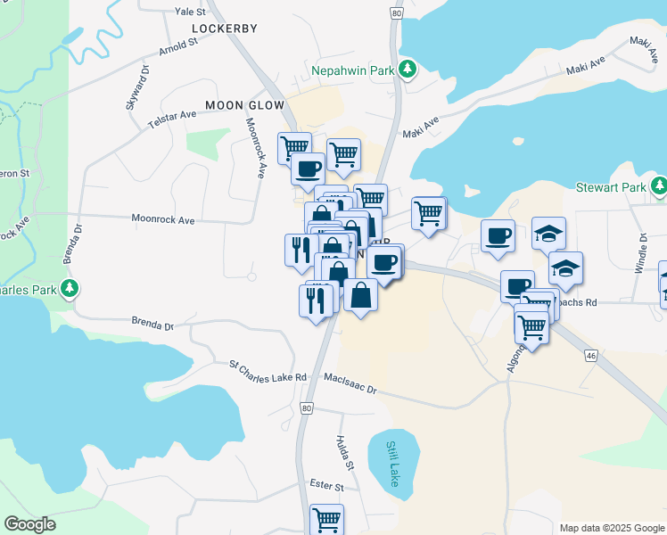 map of restaurants, bars, coffee shops, grocery stores, and more near 2037 Long Lake Road in Greater Sudbury