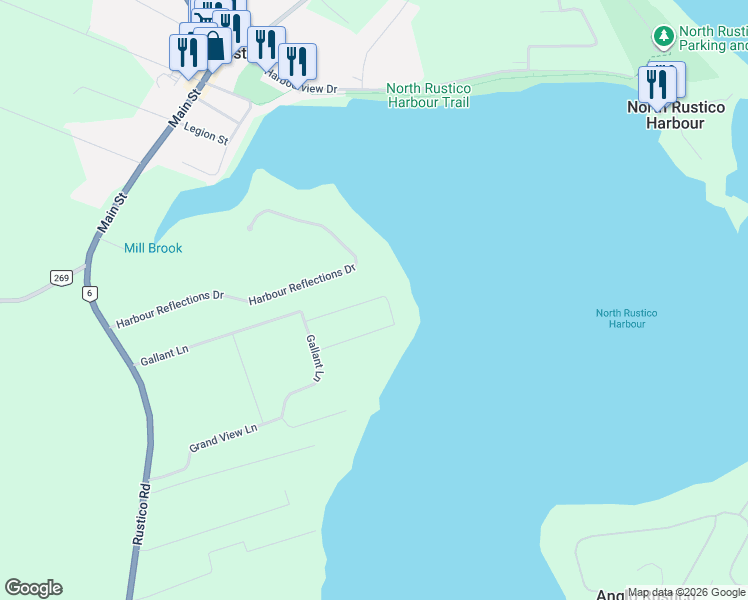 map of restaurants, bars, coffee shops, grocery stores, and more near in North Rustico