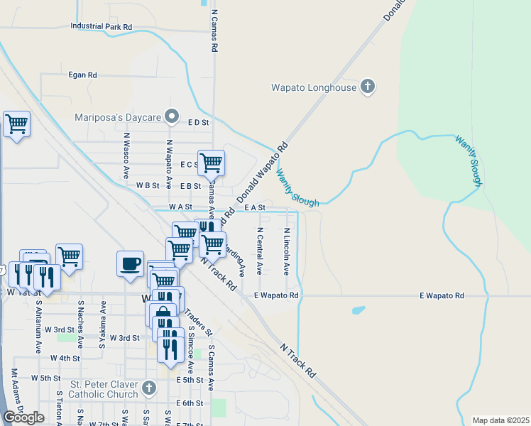 map of restaurants, bars, coffee shops, grocery stores, and more near 421 North Central Avenue in Wapato
