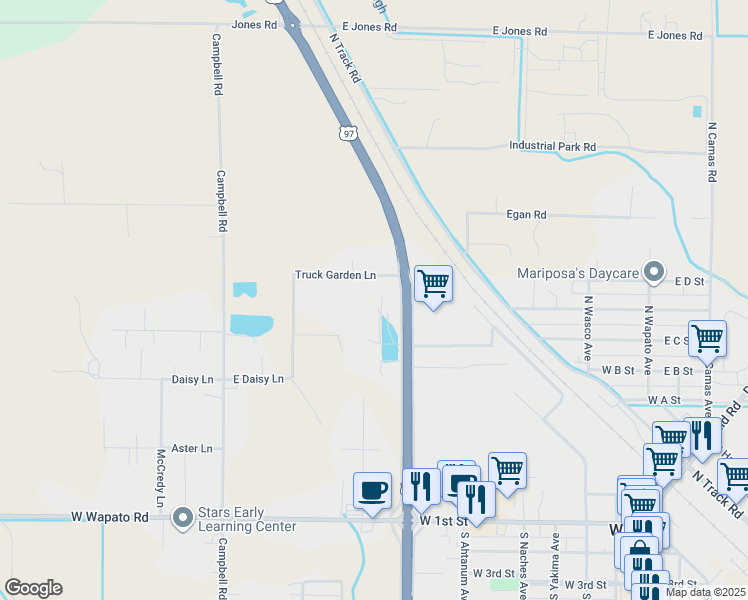 map of restaurants, bars, coffee shops, grocery stores, and more near 2-38 Truck Garden Ln in Wapato