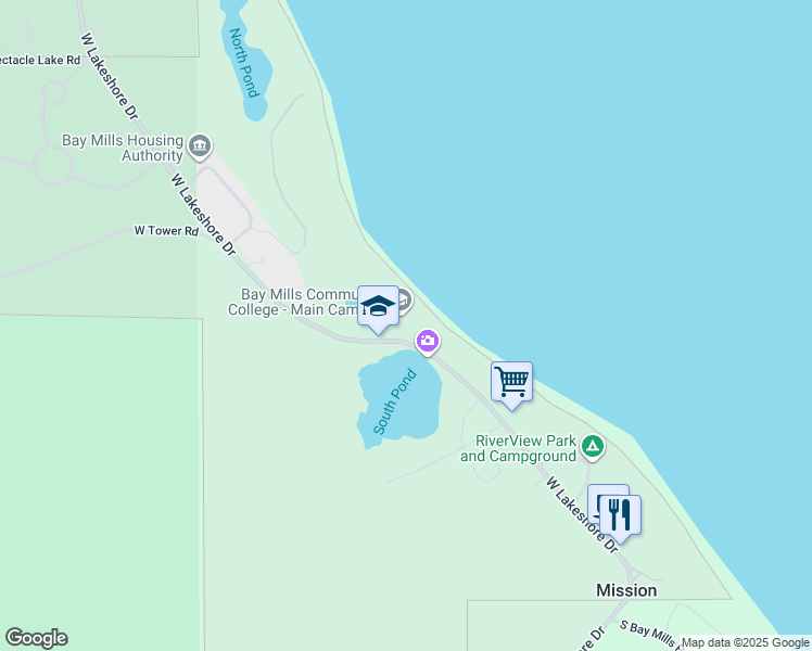 map of restaurants, bars, coffee shops, grocery stores, and more near 12214 West Lakeshore Drive in Brimley