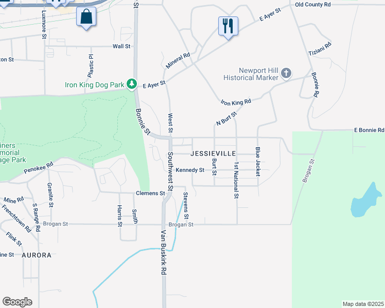 map of restaurants, bars, coffee shops, grocery stores, and more near 300 East Bundy Street in Ironwood