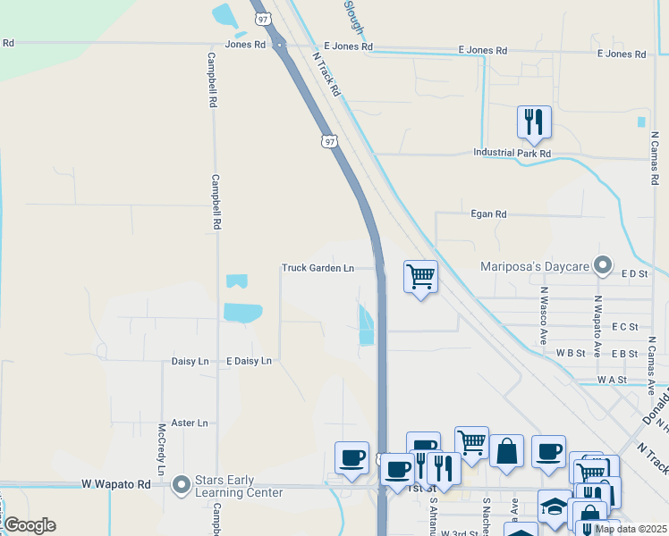 map of restaurants, bars, coffee shops, grocery stores, and more near 38 Truck Garden Ln in Wapato