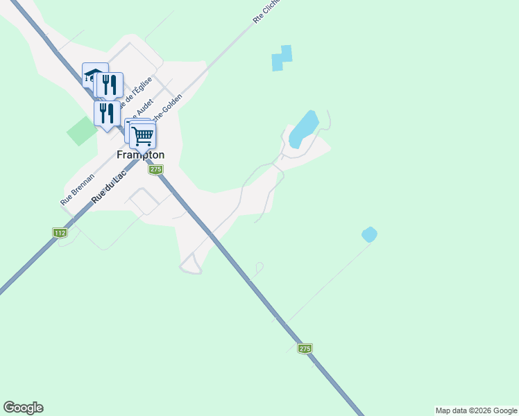 map of restaurants, bars, coffee shops, grocery stores, and more near 106 rue Pyke in Frampton