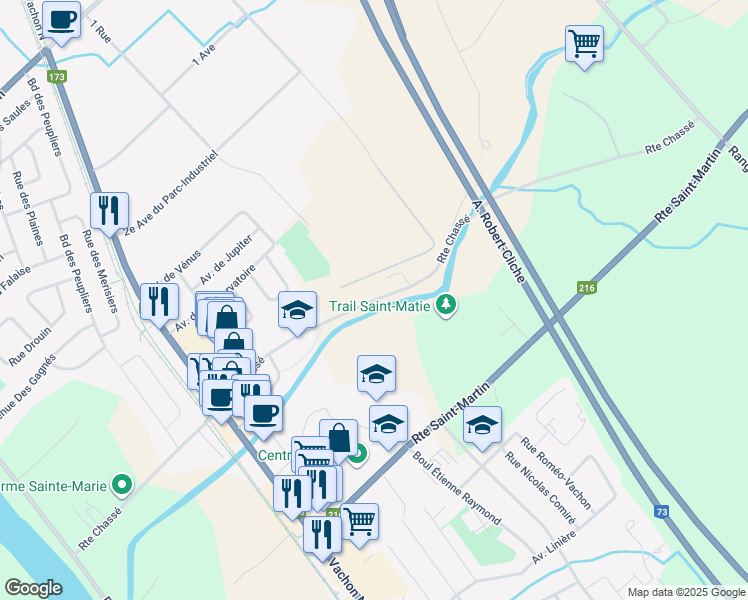 map of restaurants, bars, coffee shops, grocery stores, and more near Route Chassé in Sainte-Marie