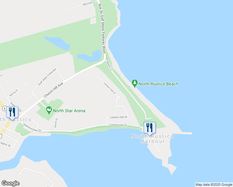 map of restaurants, bars, coffee shops, grocery stores, and more near 130 Lantern Hill Drive in North Rustico