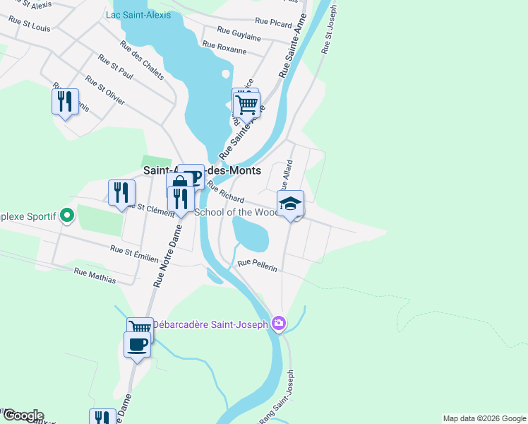 map of restaurants, bars, coffee shops, grocery stores, and more near 120 Rue Richard in Saint-Alexis-des-Monts