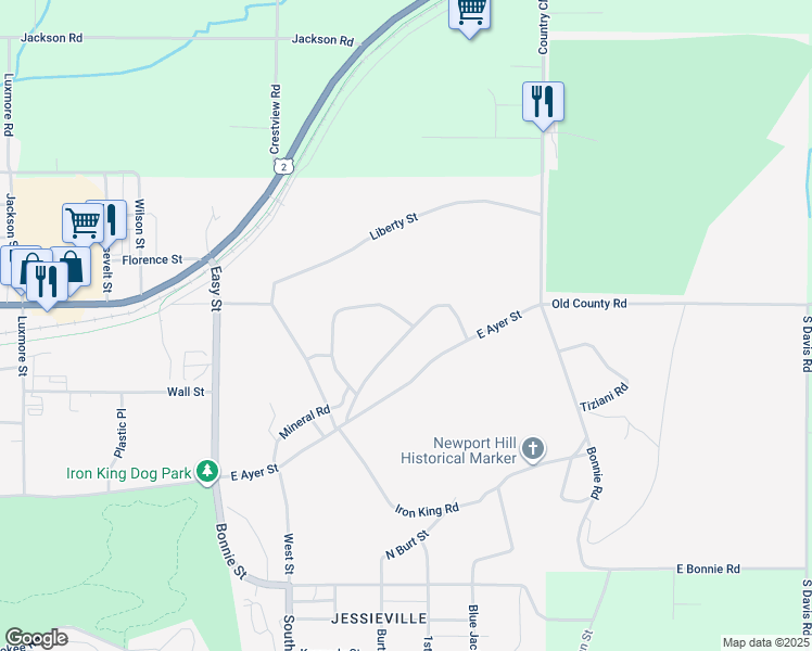 map of restaurants, bars, coffee shops, grocery stores, and more near 1 Newport Location Road in Ironwood