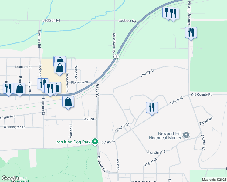 map of restaurants, bars, coffee shops, grocery stores, and more near 1751 Liberty Street in Ironwood