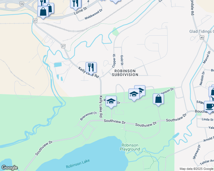 map of restaurants, bars, coffee shops, grocery stores, and more near 1450 Kelly Lake Road in Sudbury