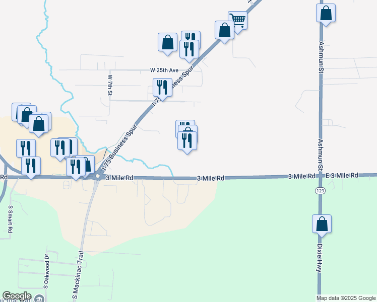 map of restaurants, bars, coffee shops, grocery stores, and more near 4516 Interstate 75 Business Spur in Sault Ste. Marie