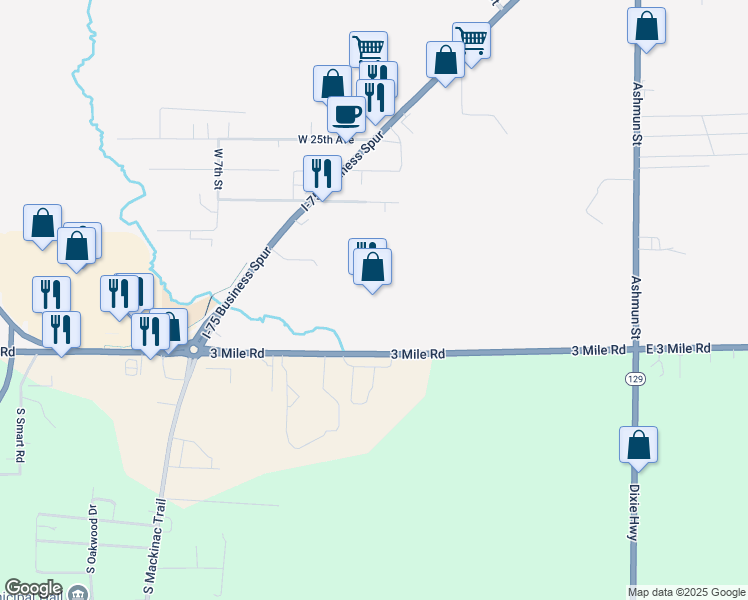 map of restaurants, bars, coffee shops, grocery stores, and more near 4516 Interstate 75 Business Spur in Sault Ste. Marie