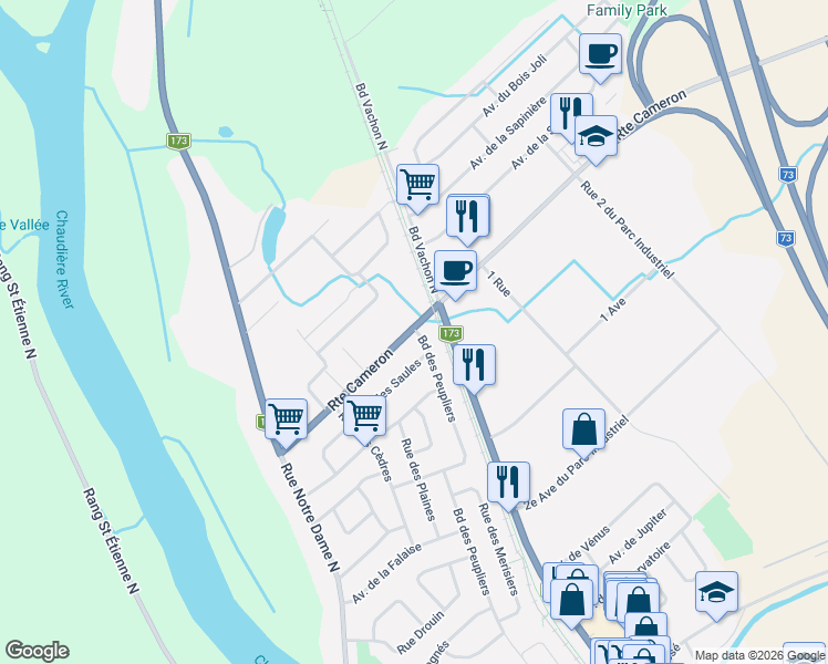 map of restaurants, bars, coffee shops, grocery stores, and more near 362 Route Cameron in Sainte-Marie