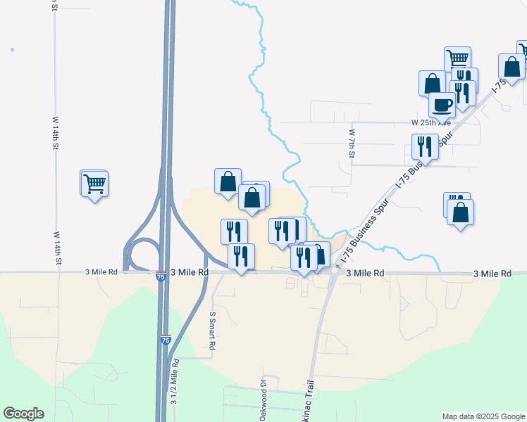 map of restaurants, bars, coffee shops, grocery stores, and more near 4370 Interstate 75 Business Spur in Sault Ste. Marie