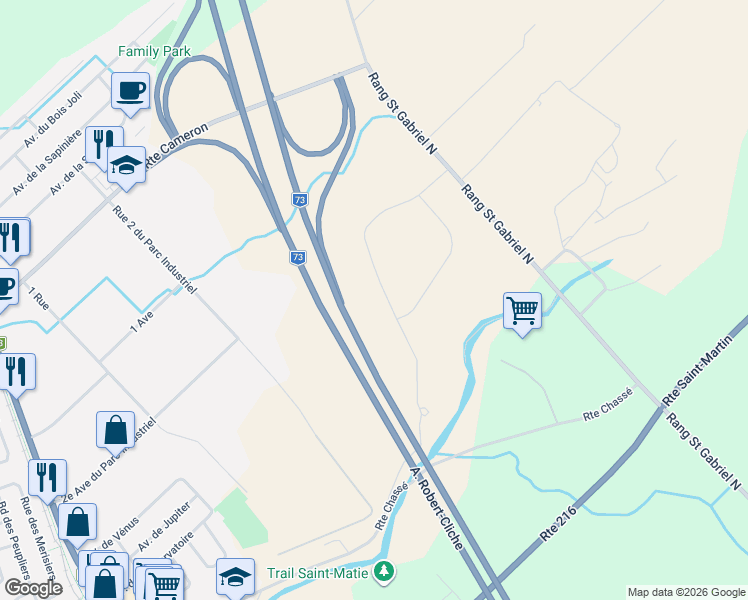 map of restaurants, bars, coffee shops, grocery stores, and more near 1490 3e Avenue du Parc-Industriel in Sainte-Marie