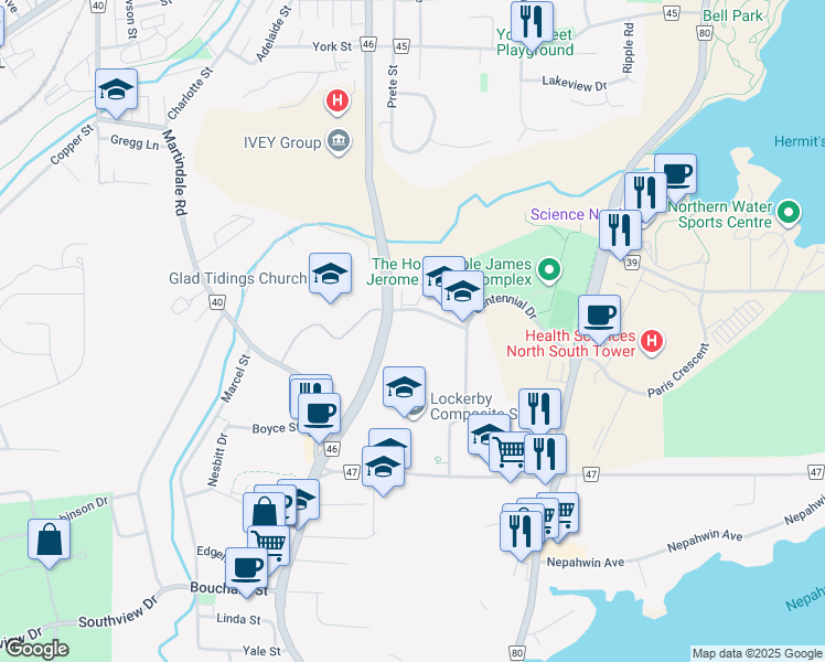 map of restaurants, bars, coffee shops, grocery stores, and more near 1147 Ramsey View Court in Sudbury