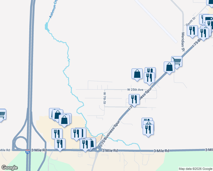map of restaurants, bars, coffee shops, grocery stores, and more near 2855 West 7th Street in Sault Ste. Marie