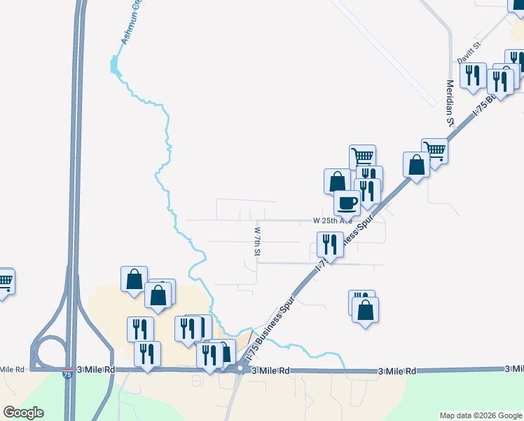 map of restaurants, bars, coffee shops, grocery stores, and more near 2855 West 7th Street in Sault Ste. Marie