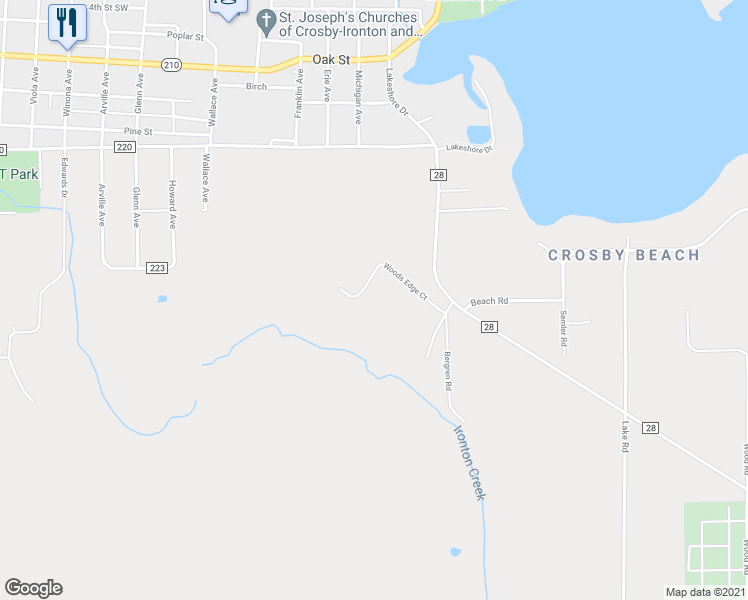map of restaurants, bars, coffee shops, grocery stores, and more near 21020 Private Drive Way in Ironton