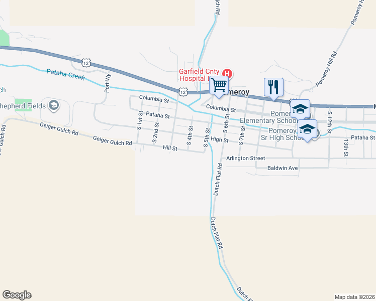 map of restaurants, bars, coffee shops, grocery stores, and more near 371 Hill Street in Pomeroy