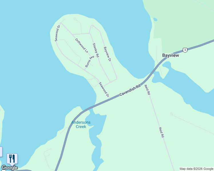 map of restaurants, bars, coffee shops, grocery stores, and more near 10 Bayview Drive in Breadalbane