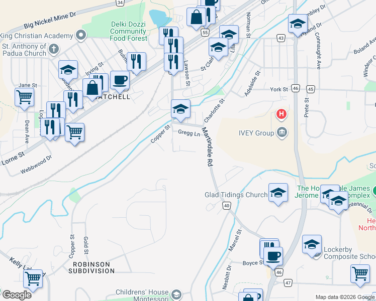 map of restaurants, bars, coffee shops, grocery stores, and more near 11 Gino Street in Sudbury