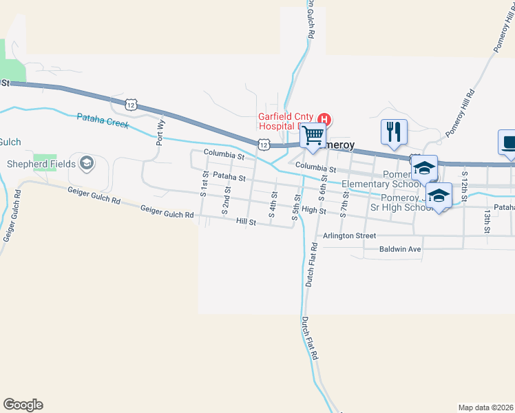 map of restaurants, bars, coffee shops, grocery stores, and more near 300-370 Hill Street in Pomeroy