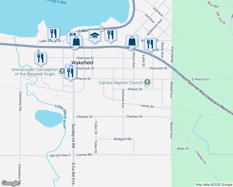 map of restaurants, bars, coffee shops, grocery stores, and more near 500-598 Neidhold Avenue in Wakefield