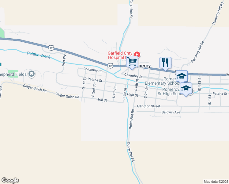 map of restaurants, bars, coffee shops, grocery stores, and more near South 4th Street in Pomeroy