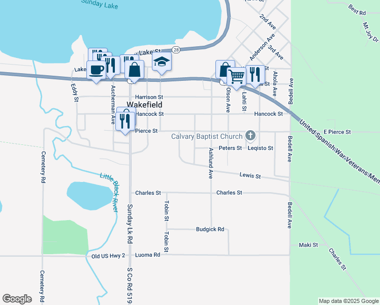 map of restaurants, bars, coffee shops, grocery stores, and more near 500-598 Neidhold Avenue in Wakefield
