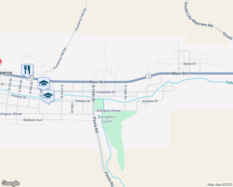 map of restaurants, bars, coffee shops, grocery stores, and more near 1710 Columbia Street in Pomeroy