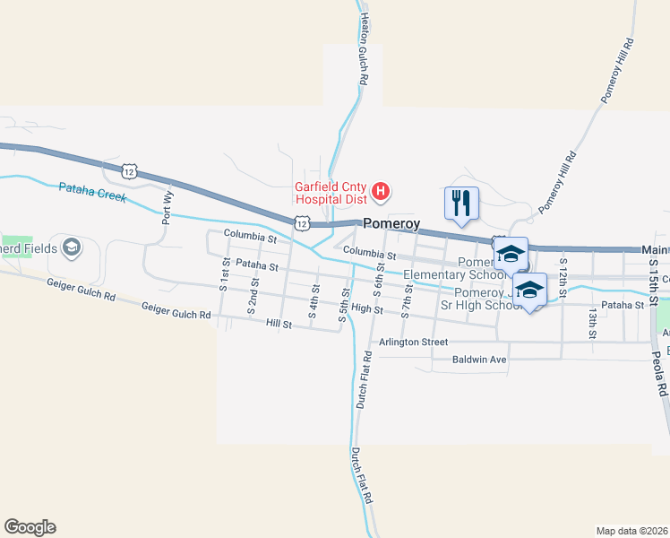map of restaurants, bars, coffee shops, grocery stores, and more near South 4th Street in Pomeroy