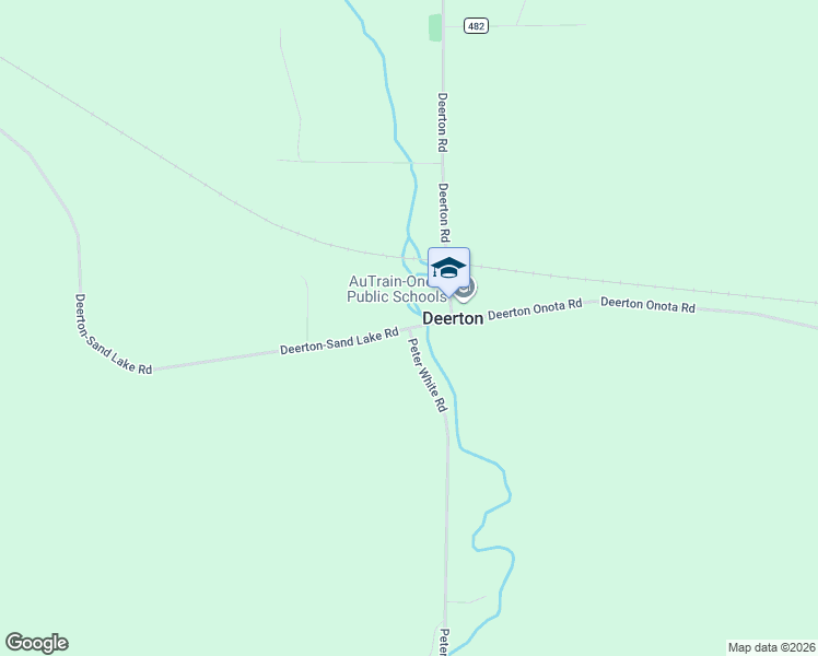 map of restaurants, bars, coffee shops, grocery stores, and more near Deerton-Sand Lake Road in Deerton