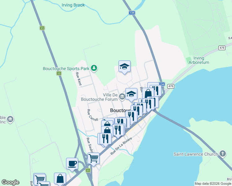map of restaurants, bars, coffee shops, grocery stores, and more near in Bouctouche