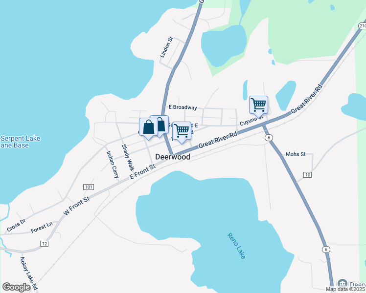 map of restaurants, bars, coffee shops, grocery stores, and more near 23768 West Front Street in Deerwood