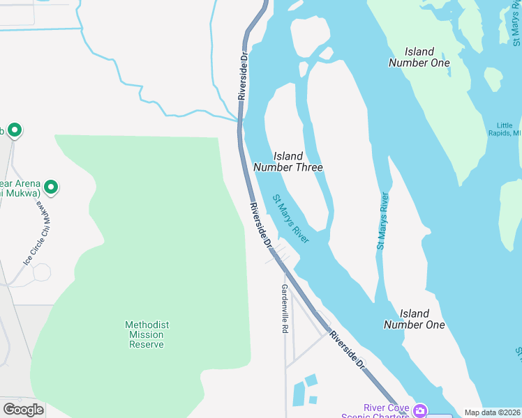 map of restaurants, bars, coffee shops, grocery stores, and more near 1829-1855 Riverside Drive in Sault Ste. Marie