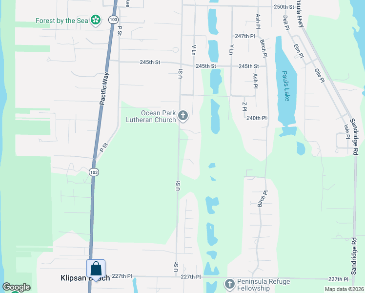 map of restaurants, bars, coffee shops, grocery stores, and more near 23718 U Street in Ocean Park