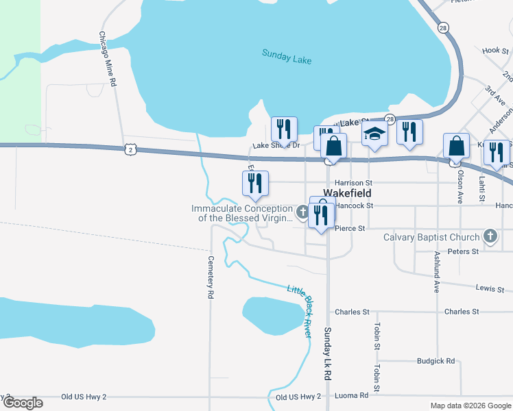 map of restaurants, bars, coffee shops, grocery stores, and more near 400 Eddy Street in Wakefield