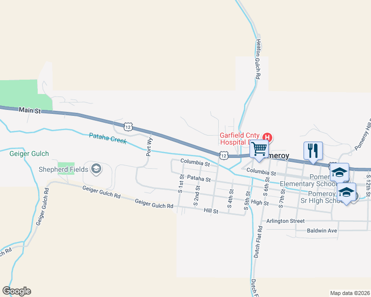 map of restaurants, bars, coffee shops, grocery stores, and more near 229-279 Main St in Pomeroy