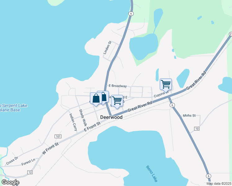 map of restaurants, bars, coffee shops, grocery stores, and more near 211 Maple Road East in Deerwood
