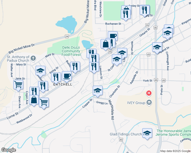 map of restaurants, bars, coffee shops, grocery stores, and more near 744 Martindale Road in Sudbury