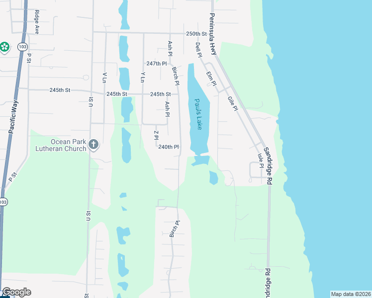 map of restaurants, bars, coffee shops, grocery stores, and more near 24006 Birch Place in Ocean Park