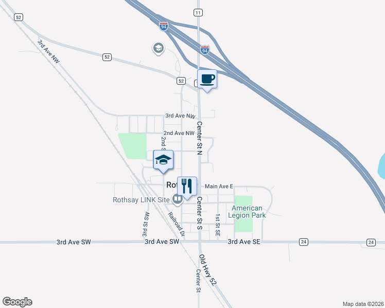 map of restaurants, bars, coffee shops, grocery stores, and more near 131 1st Street Northwest in Rothsay