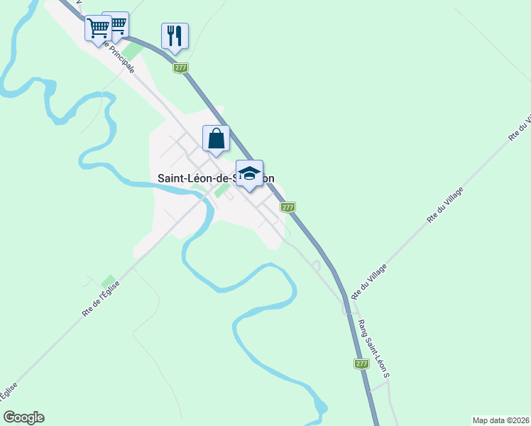 map of restaurants, bars, coffee shops, grocery stores, and more near 537 Rue Principale in Saint-Léon-de-Standon