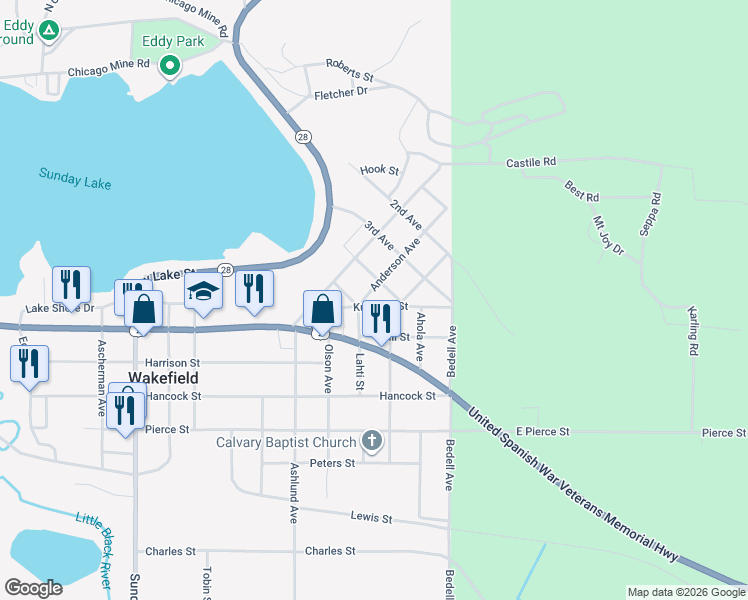 map of restaurants, bars, coffee shops, grocery stores, and more near 1208 Anderson Avenue in Wakefield