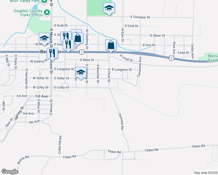 map of restaurants, bars, coffee shops, grocery stores, and more near 600 East Colby Street in Bessemer